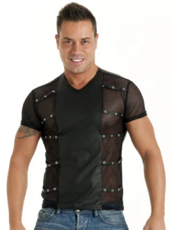 Leatherette Fishnet T Shirt