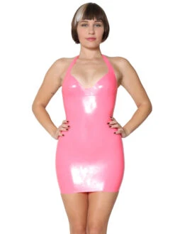 Low Back Cut Halter Latex Dress