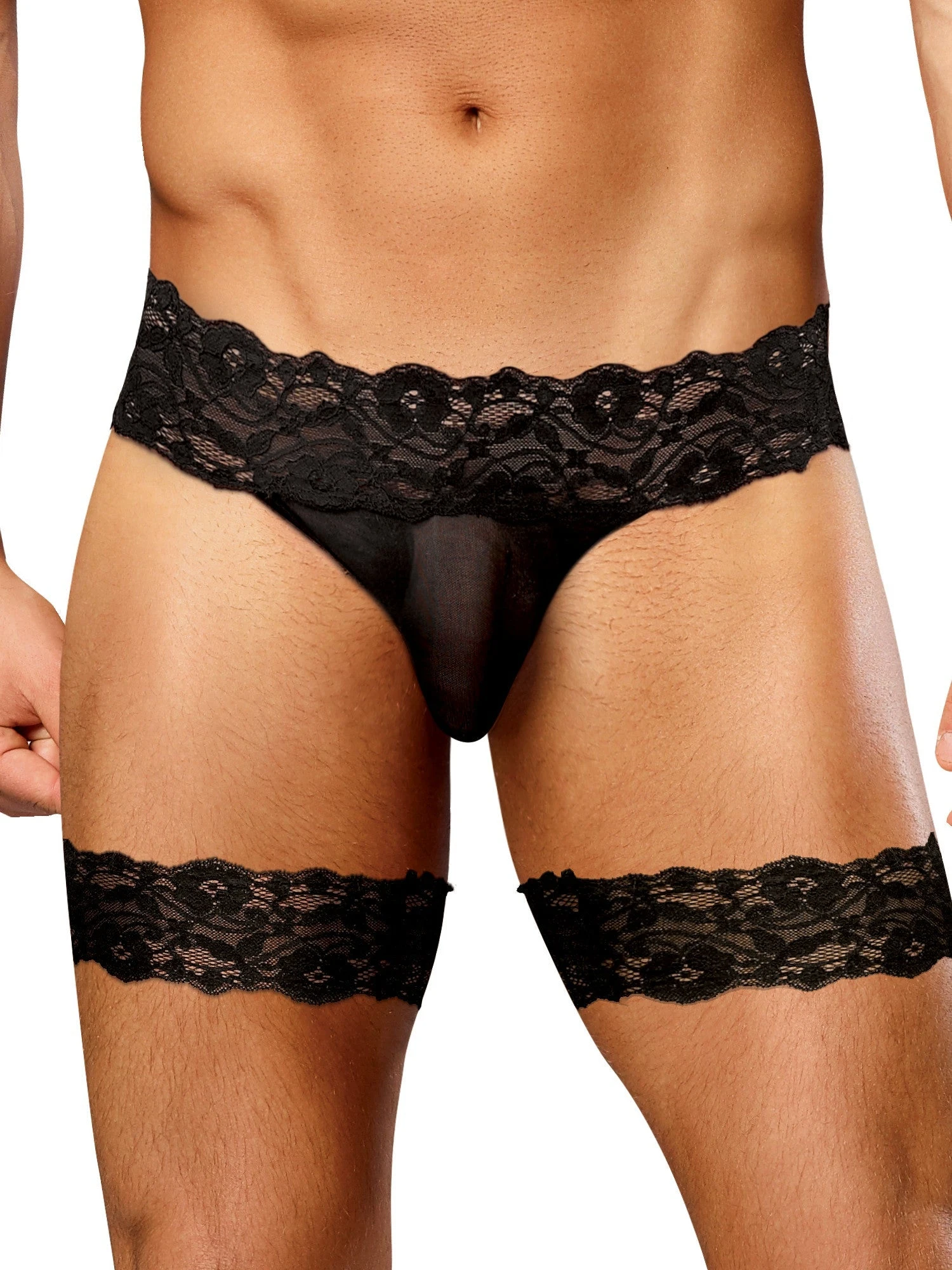Male Black Lace Garter Belt - Image 3