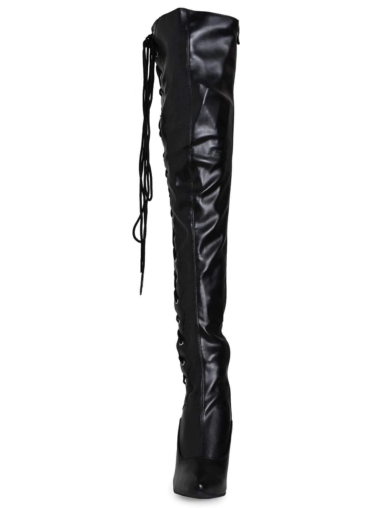 Matte Black Side Laced Thigh Boots - Image 2