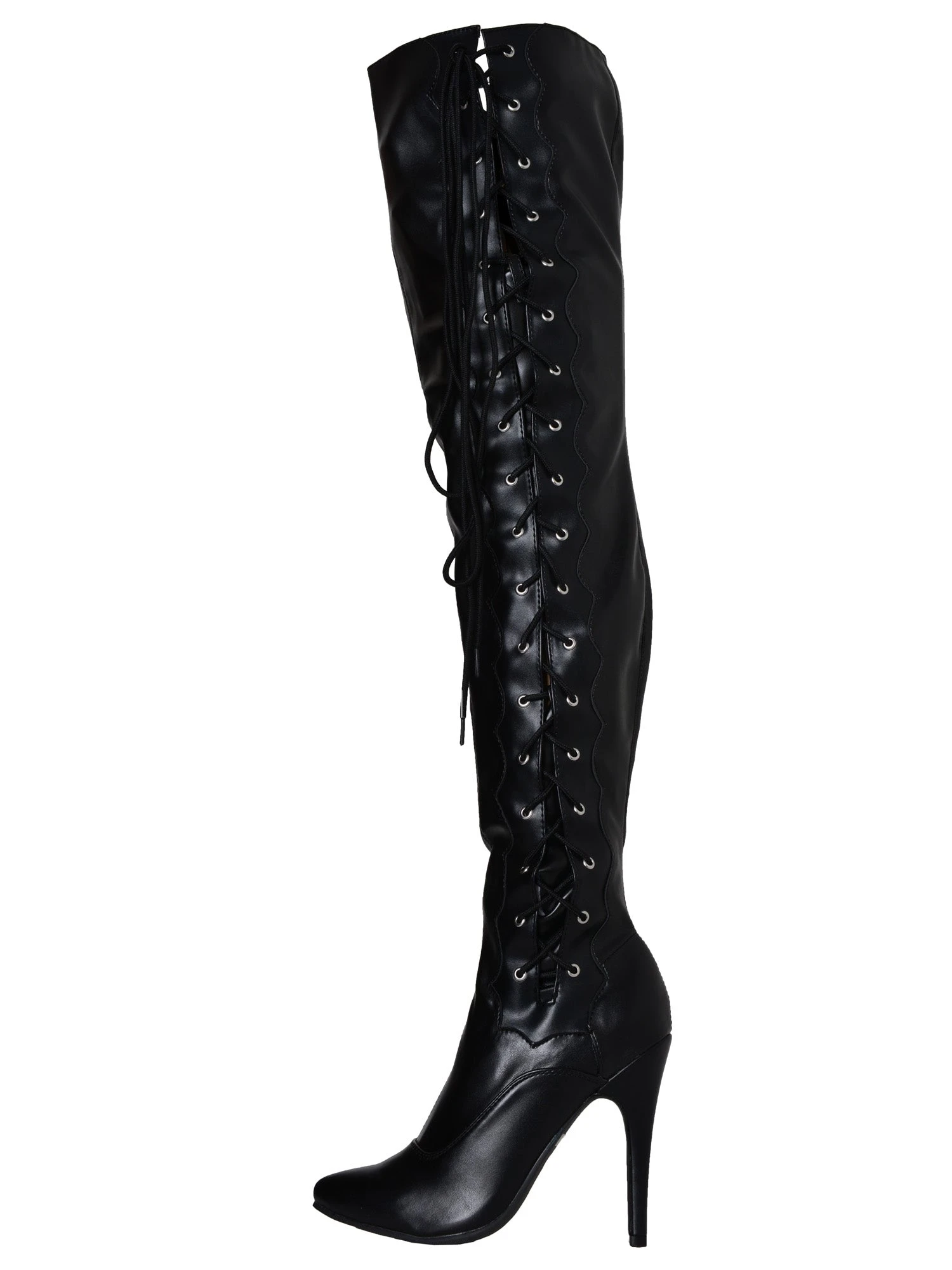 Matte Black Side Laced Thigh Boots