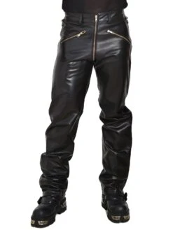 Mens 2-Way Zip Leather Jeans