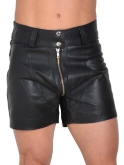 Mens 2-Way Zip Leather Shorts
