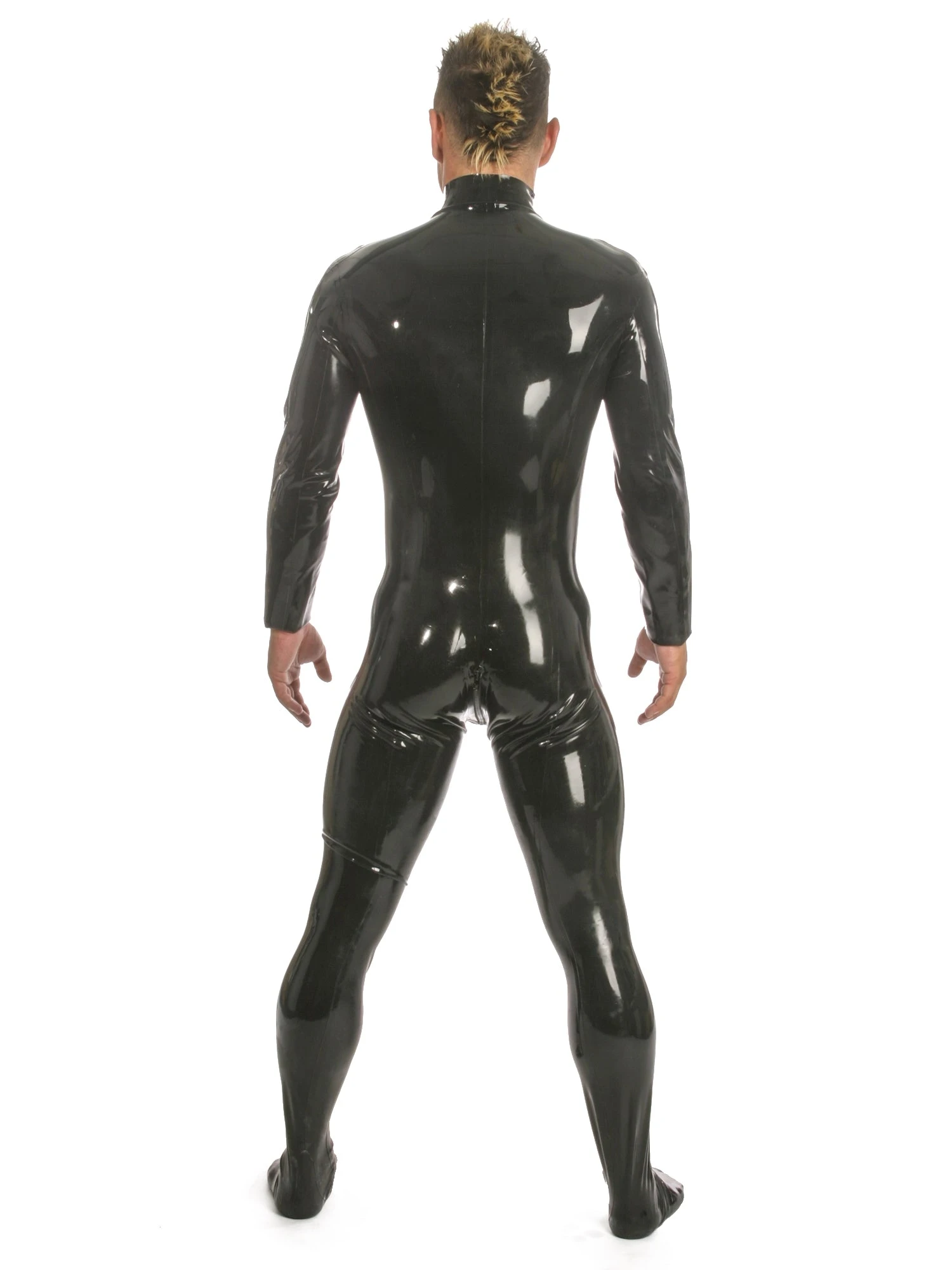 Mens Latex Catsuit Feature Front Zip & Feet - Image 4