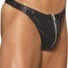 Mens Leather & Lycra Thong With Feature Zip