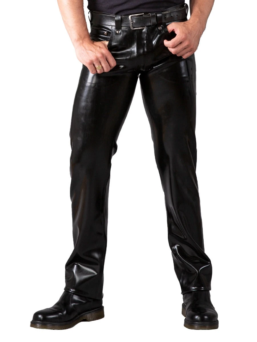 Mens Front Zip Latex Jeans