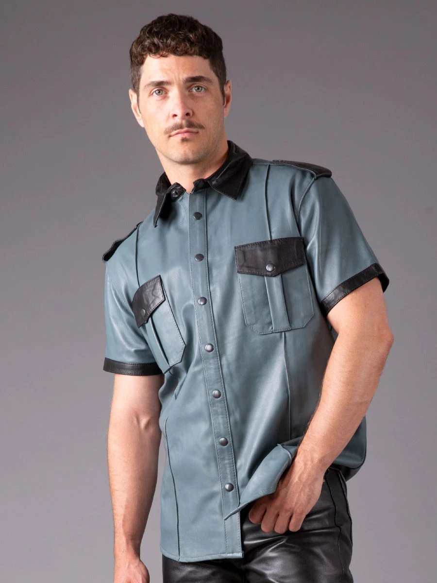 Metal Press Studs Leather Shirt - Image 3