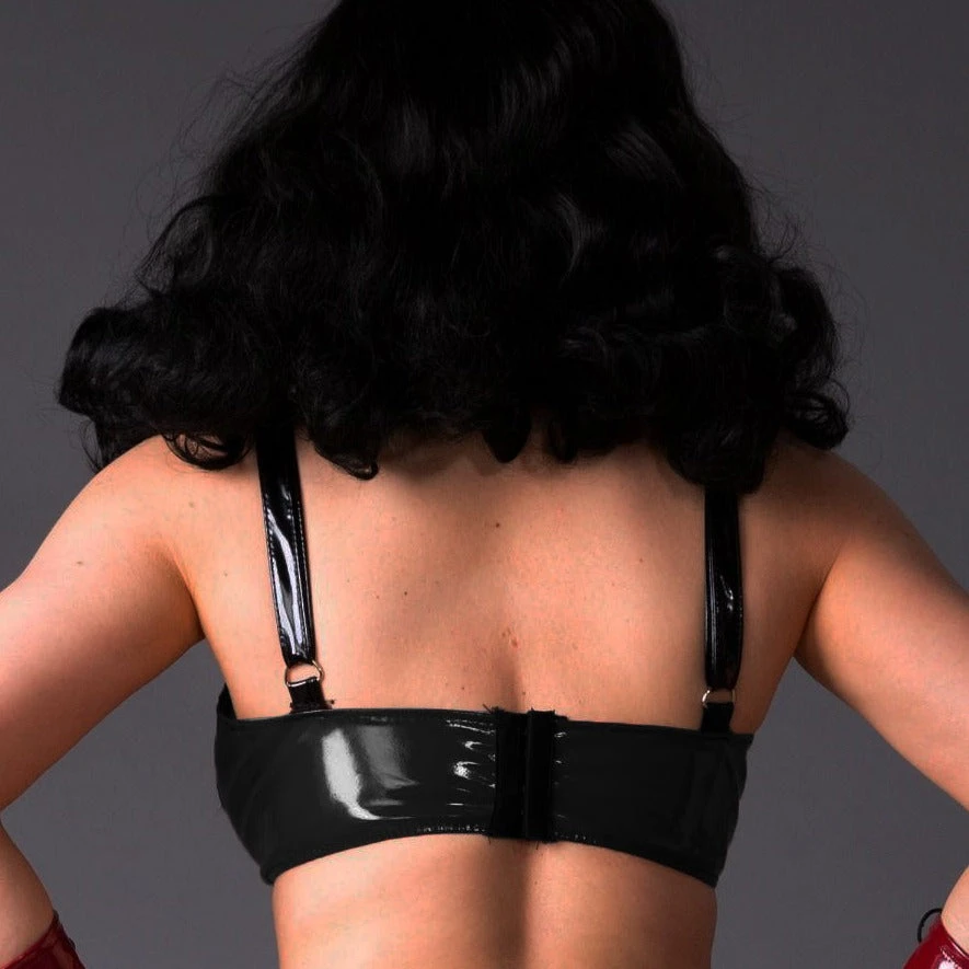 PVC Bordeaux Burgundy Bra With Black Trim - Image 6