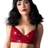 PVC Bordeaux Burgundy Bra With Black Trim