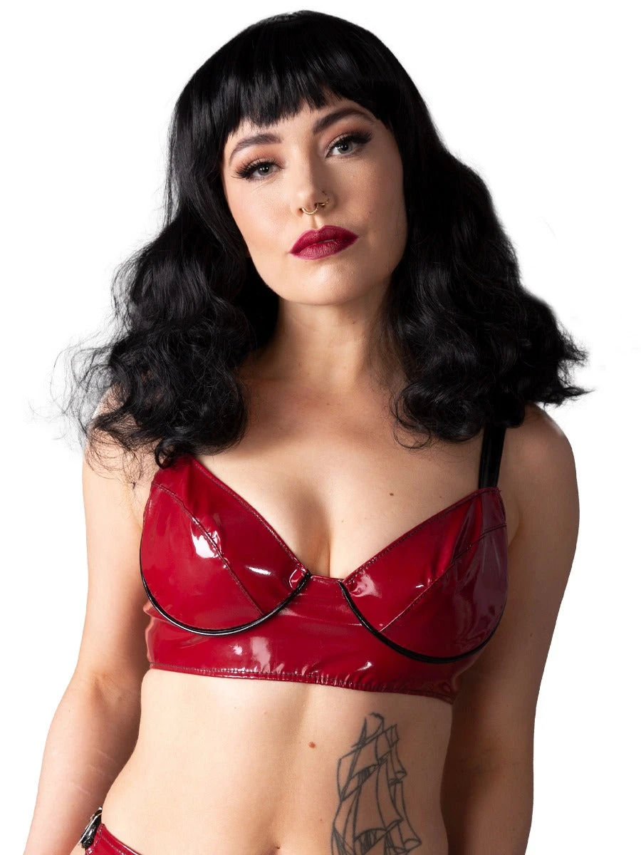 PVC Bordeaux Burgundy Bra With Black Trim