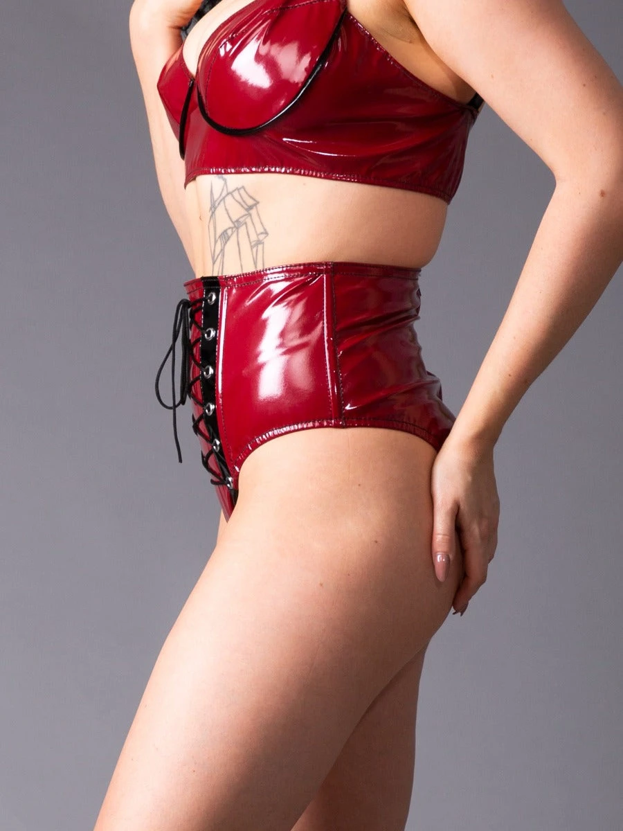 PVC Bordeaux Burgundy Lace Up Knickers - Image 2