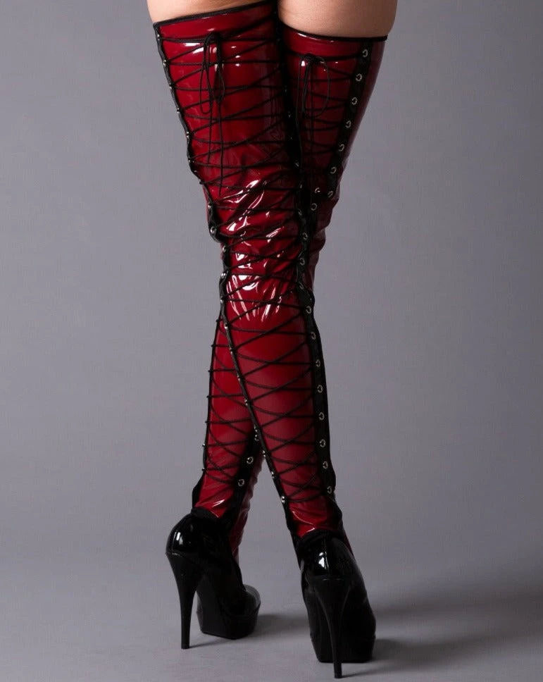 PVC Burgundy Gloss Stockings (Bedboots) - Image 2