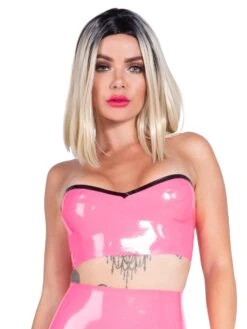 Sweetheart Neckline Latex Bra In Pink With Black Trim