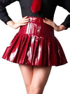 Pleated PVC Burgundy Skirt