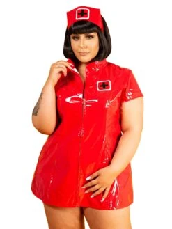 Plus Size PVC Red Delphine Dress