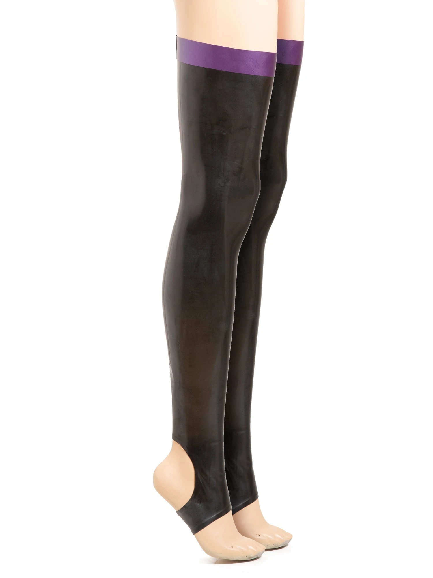 Purple Latex Footless Stockings With A Rear Seam - Image 2