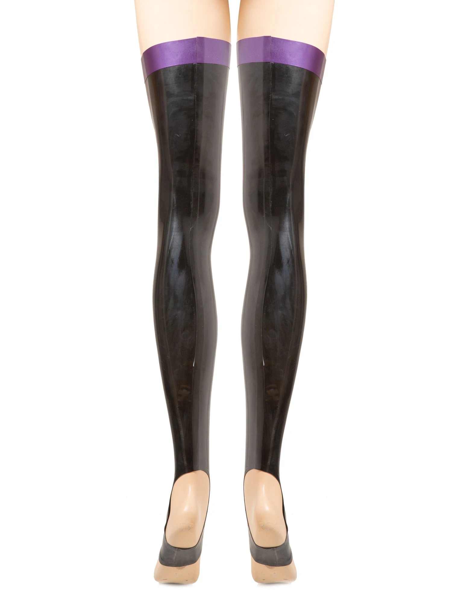 Purple Latex Footless Stockings With A Rear Seam - Image 5