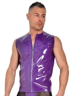 Purple PVC Mens Sleeveless Zip Top