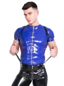 Mens Latex T Shirt With Zip In Blue