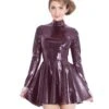 Latex High Neck Skater Dress In Ruby