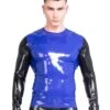 Blue & Black Contrast Long Sleeve Latex T-shirt