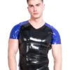 Black & Blue Contrast Fitted Latex T-shirt