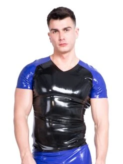 Black & Blue Contrast Fitted Latex T-shirt