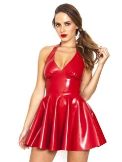 Red Retro Halter Latex Dress