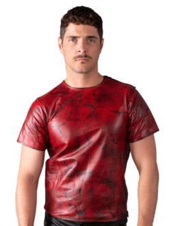 Round Neck Premium Leather T-Shirt - Red