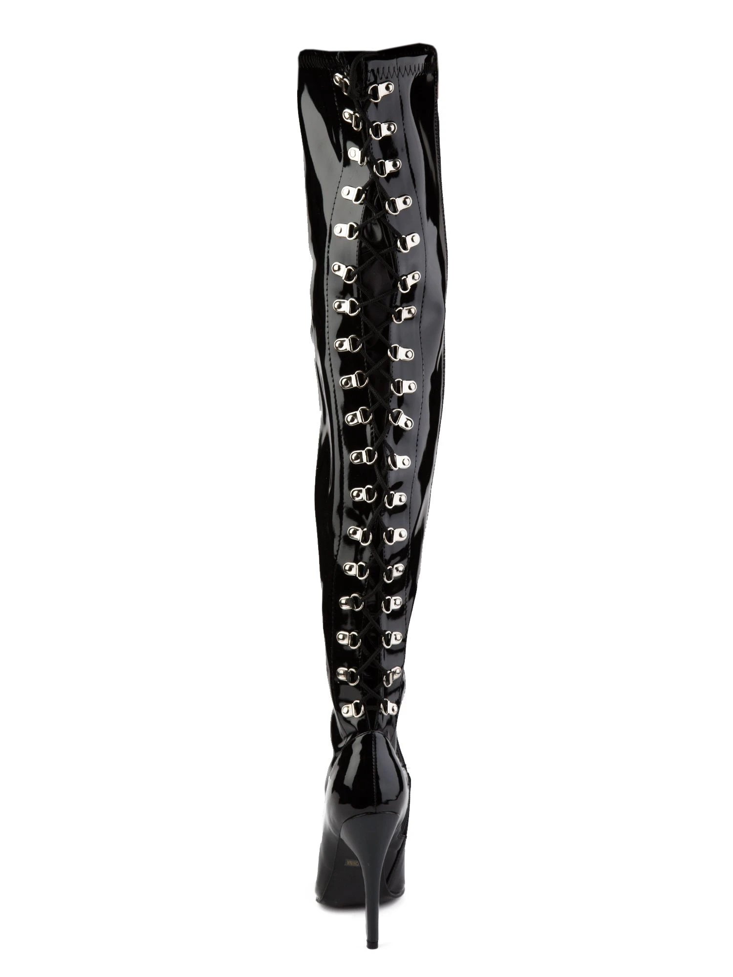 Shiny Black PVC Thigh High Boots - Image 2