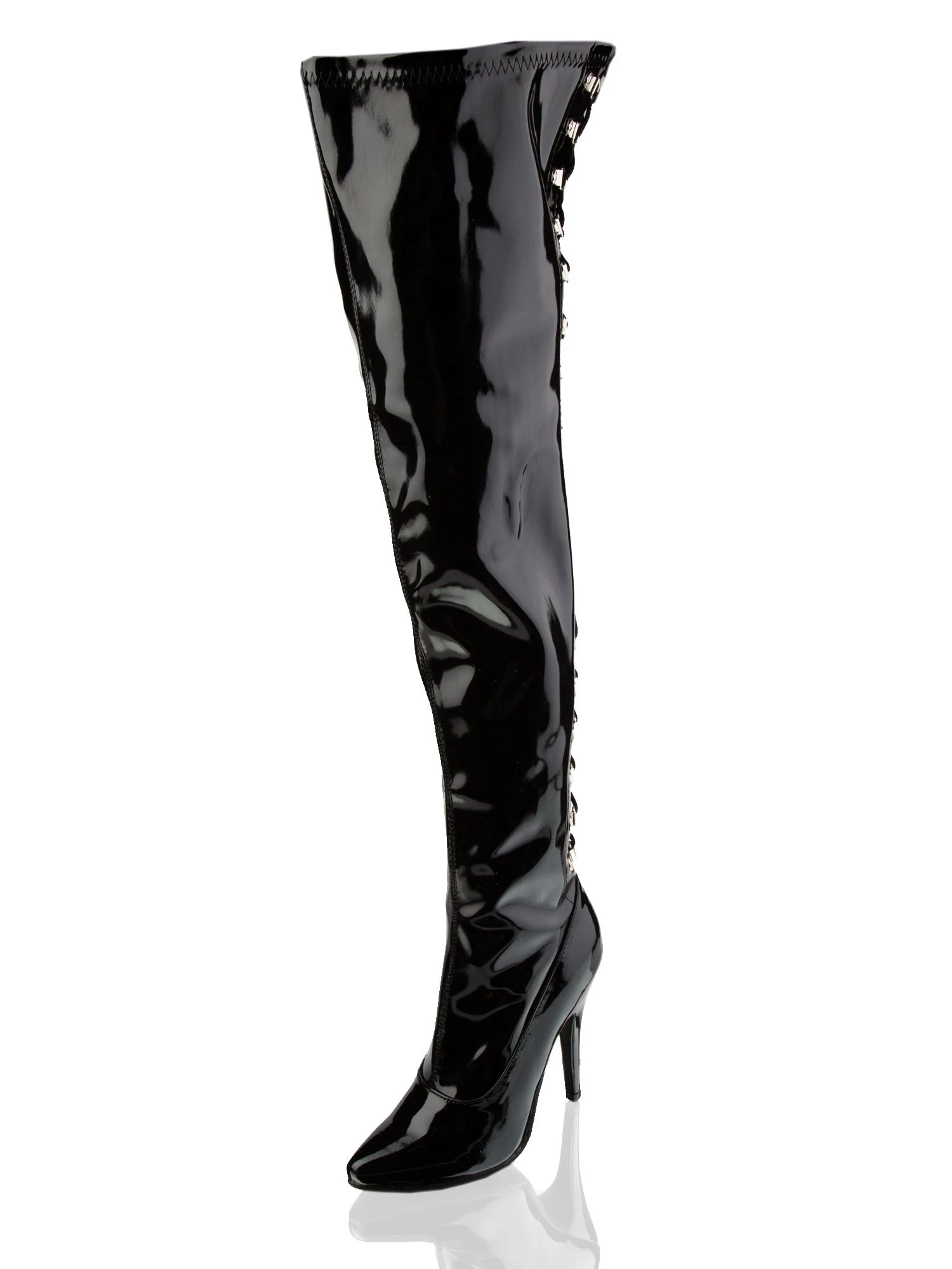 Shiny Black PVC Thigh High Boots - Image 3