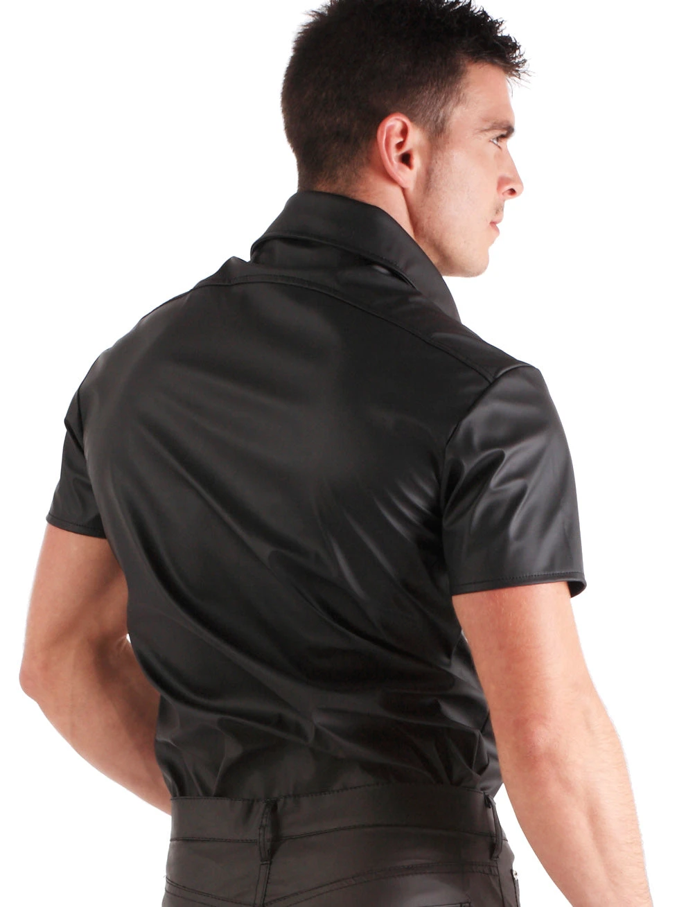 Short Sleeved Black Leatherette Shirt - Image 3