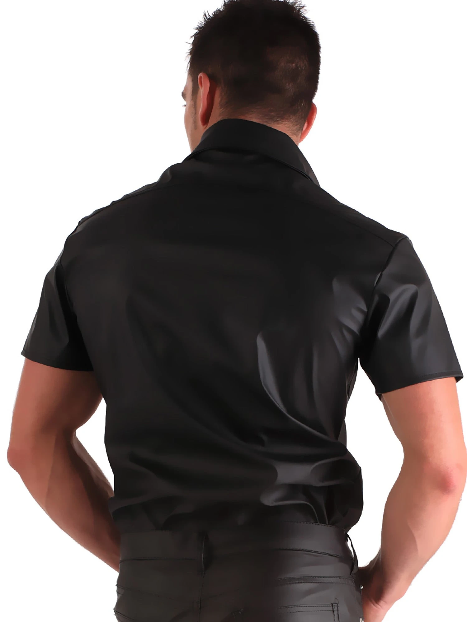 Short Sleeved Black Leatherette Shirt - Image 4