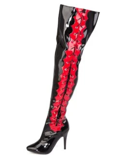 Side Laced Thigh High Boots In Black And Red