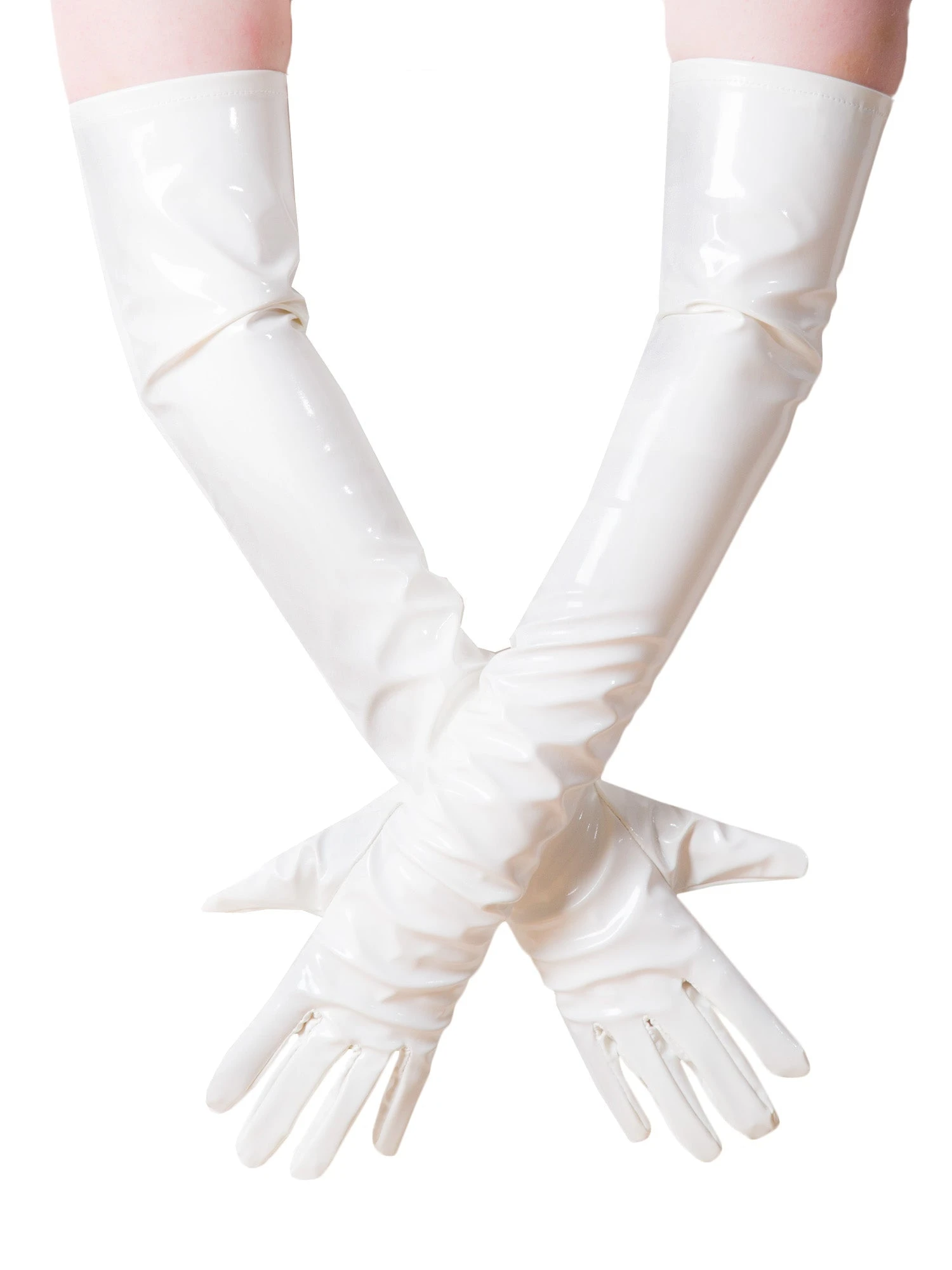 White PVC Long Opera Gloves - Image 4