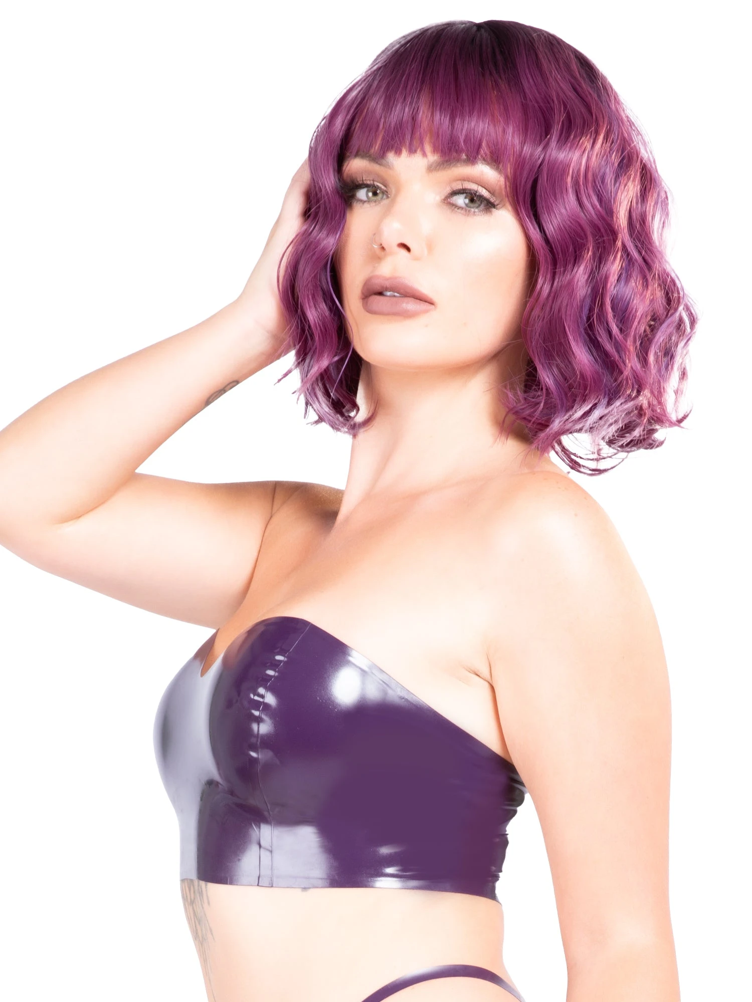 Sweetheart Neckline Bandeau Latex Bra In Purple - Image 2
