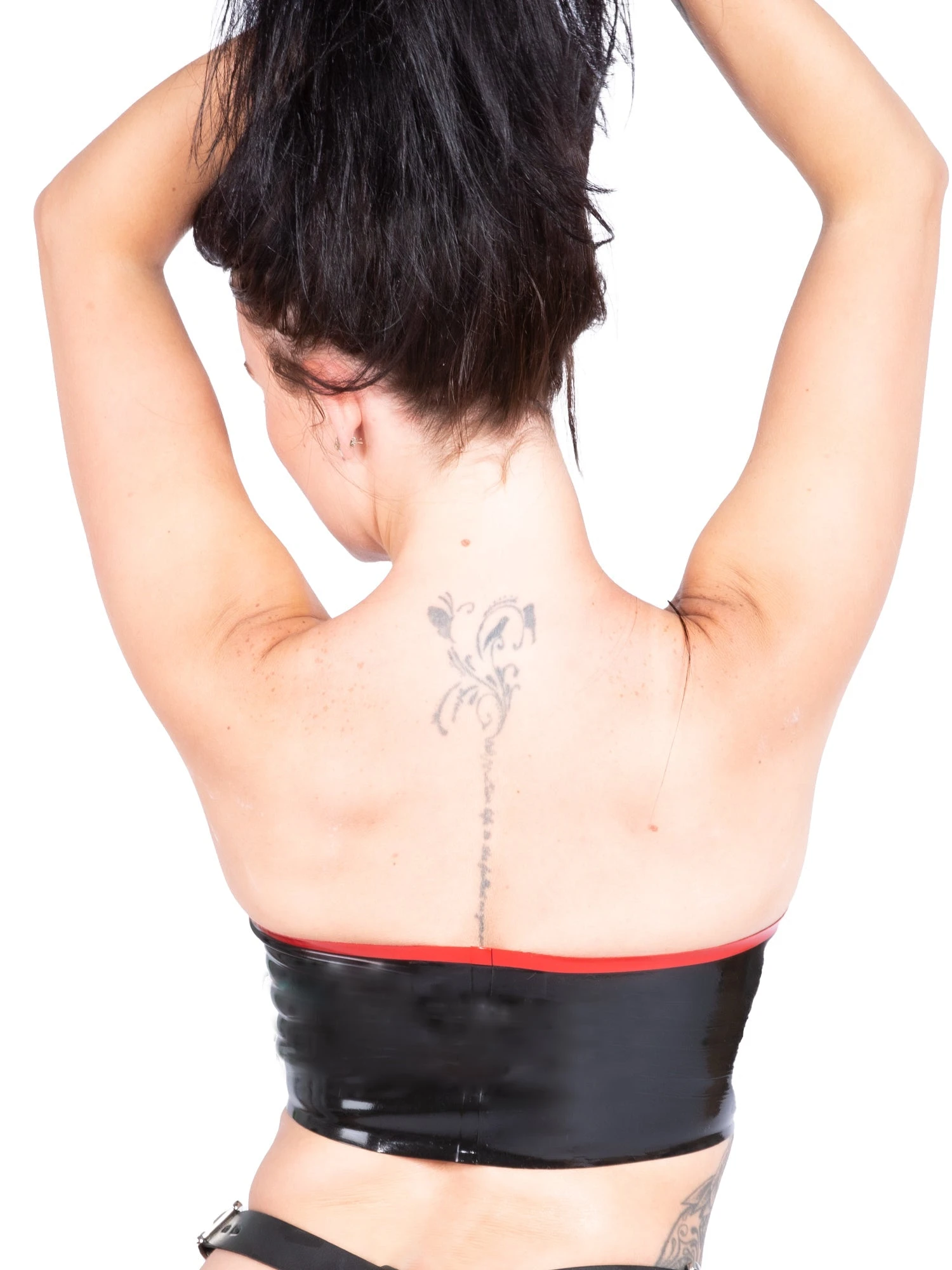 Sweetheart Neckline Latex Bra In Black With Red Trim - Image 12