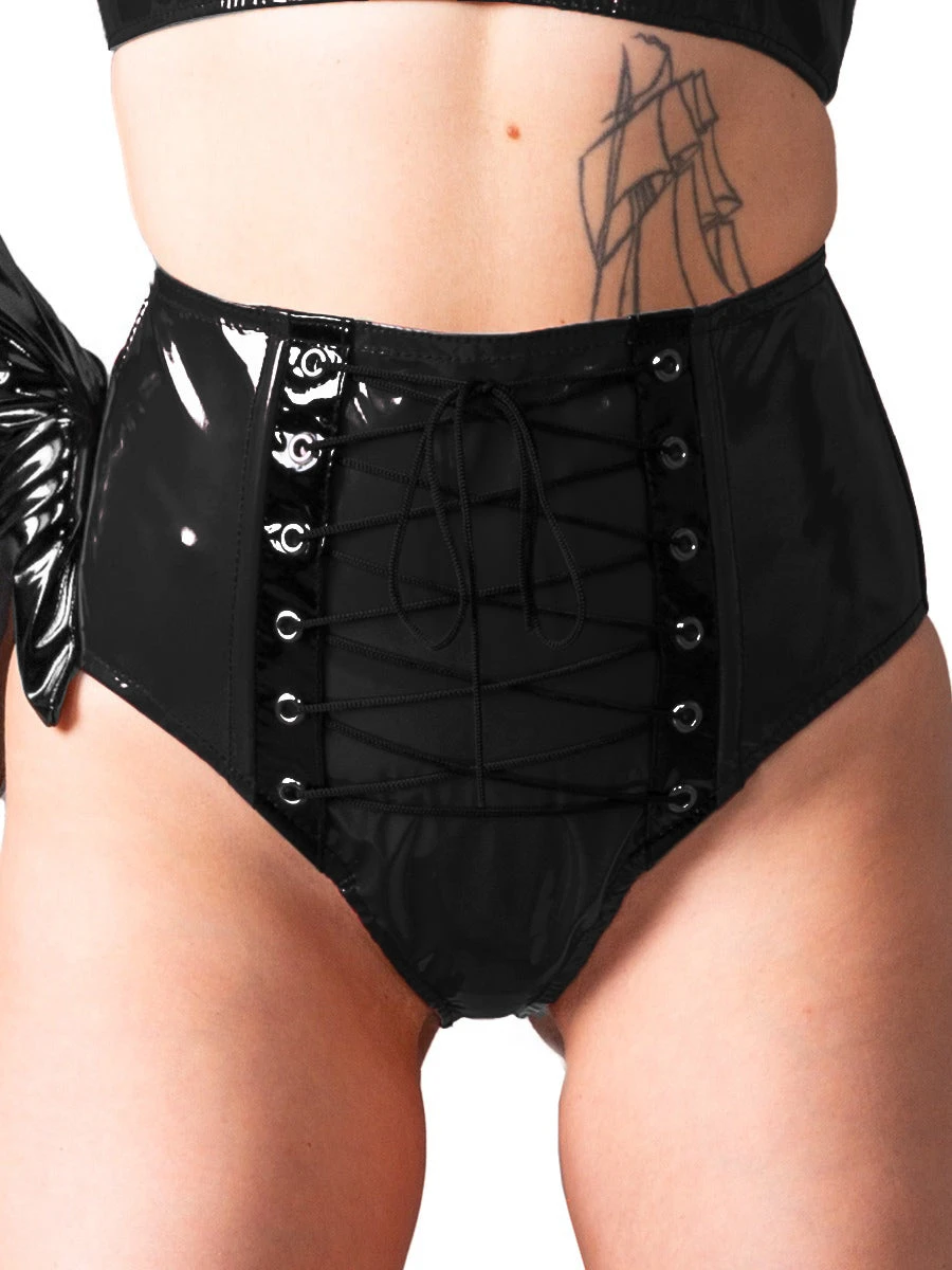 PVC Bordeaux Burgundy Lace Up Knickers - Image 5