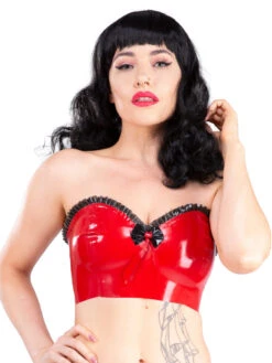 Red Latex Tube Top With Black Ruffled Sweetheart Neckline & Bow